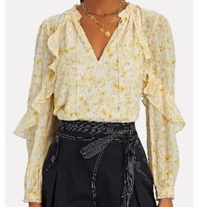 Intermix Maura Ruffled Long Sleeve Silk Floral Blouse Yellow size 2 $228